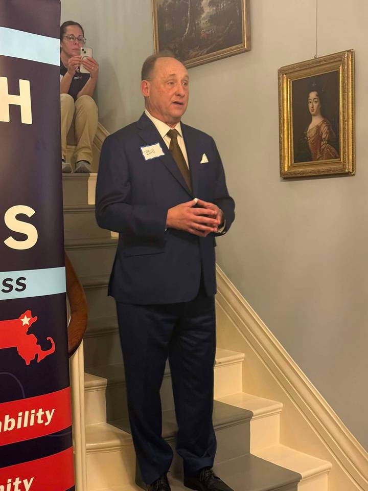 William Falcetano speaking at a reception in North Andover